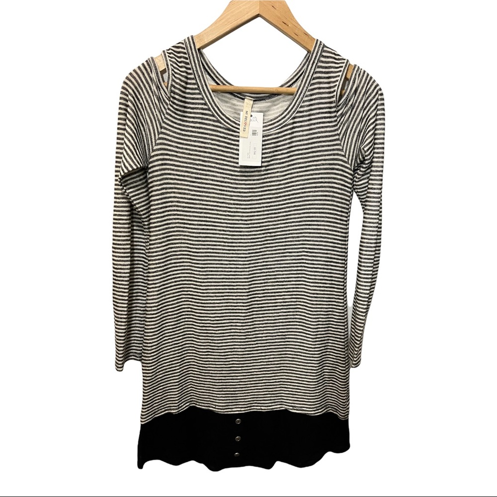 MY BELOVED BLACK AND WHITE STRIPED COLD SHOULDER DRESS SIZE SMALL NWT